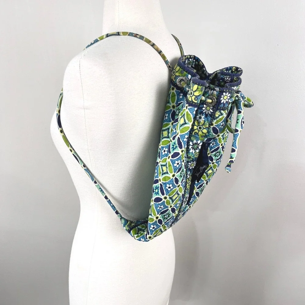 Vera Bradley Drawstring‎ Backpack Womens OS Quilted Floral Blue Green Travel Bag
